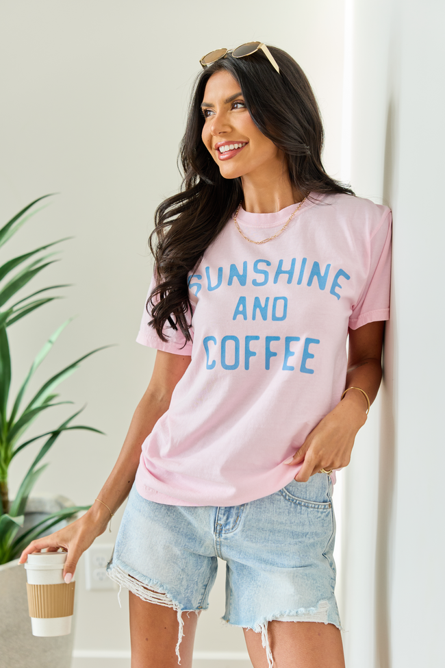 Sunshine And Coffee Light Pink Graphic Tee - Image 4