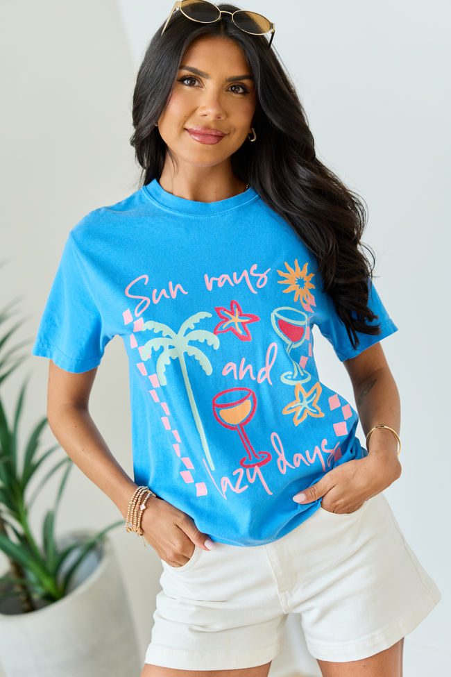 Sun Rays And Lazy Days Blue Graphic Tee - Image 4