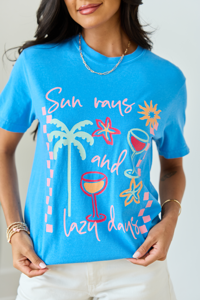 Sun Rays And Lazy Days Blue Graphic Tee - Image 2