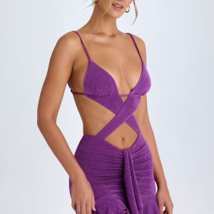 Ruffle-Trim Cut-Out Mini Dress in Grape