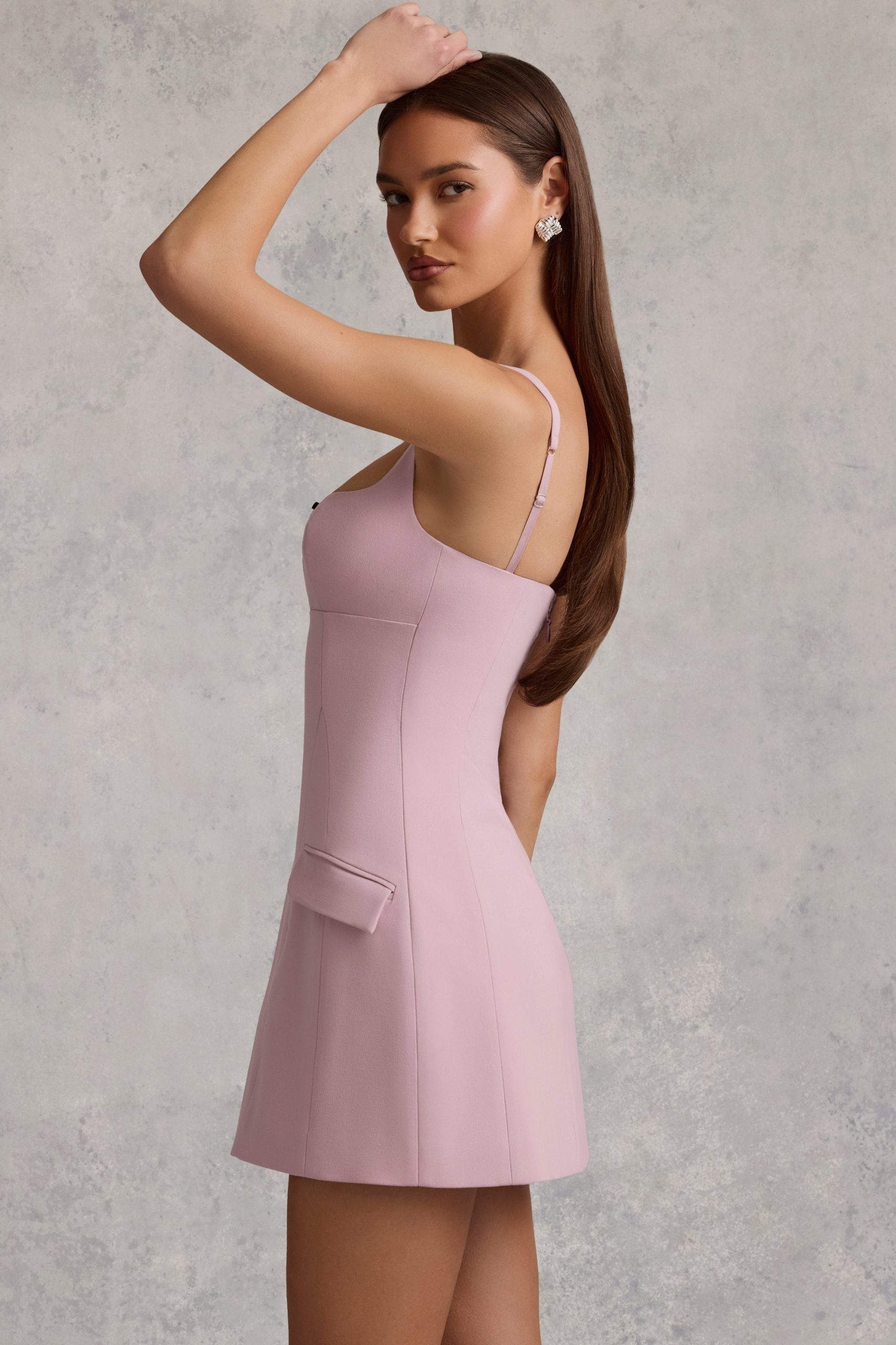 Cut-Out Structured A-Line Mini Dress in Mauve - Image 3