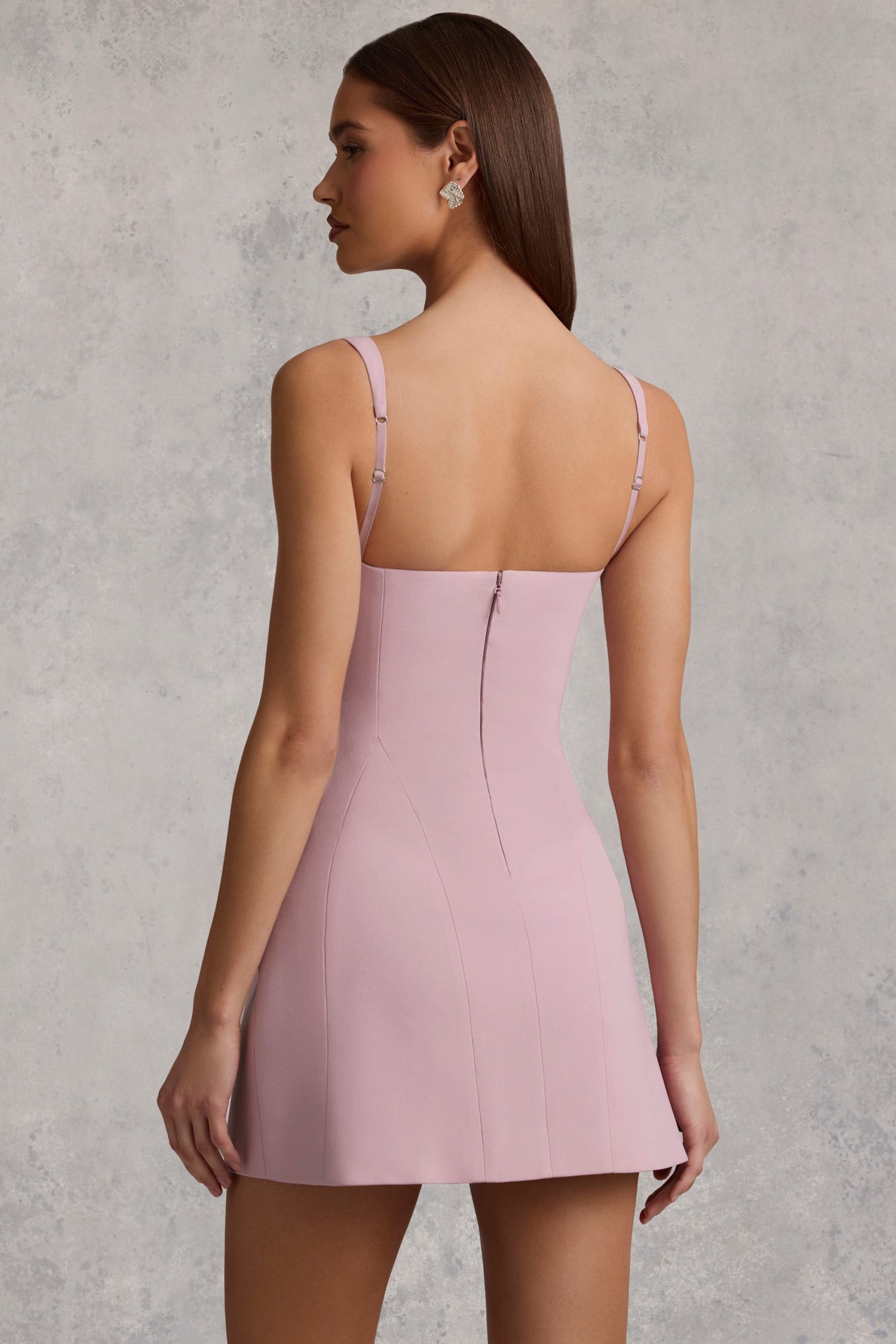 Cut-Out Structured A-Line Mini Dress in Mauve - Image 5