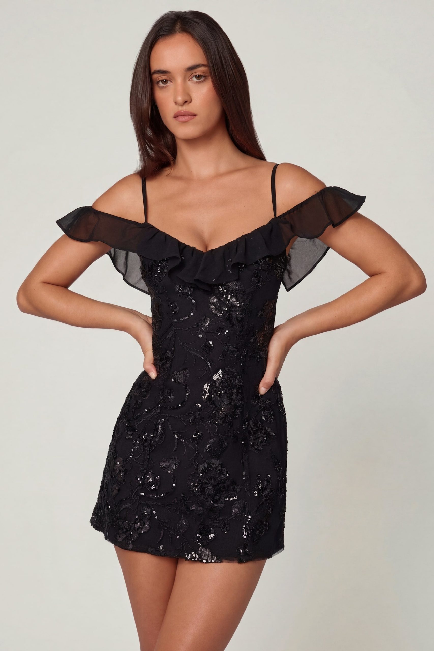 Embellished Lace-Up A-Line Mini Dress in Black - Image 5