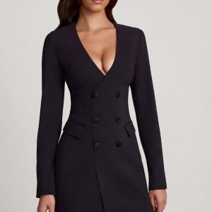 Structured Single-Breasted Blazer Mini Dress in Black