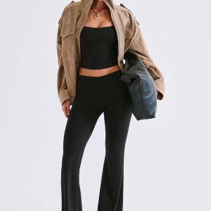 Modal Mid-Rise Flared Trousers in Black