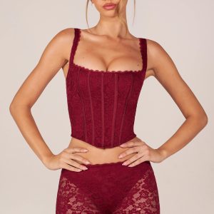 Lace-Up Corset Top in Cherry Red