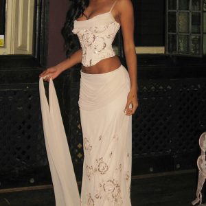 Embellished Draped Mid-Rise Gown Skirt in Gold