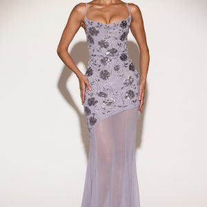 Embellished Sweetheart-Neck Backless Gown in Lilac
