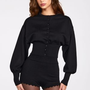 Knit Long-Sleeve Cardigan in Black