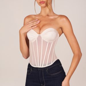 Bandeau Lace-Up Corset Top  in Ivory