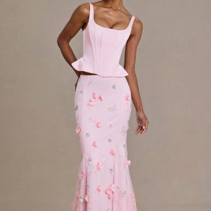 Premium Satin Lace-Up Corset Top in Baby Pink