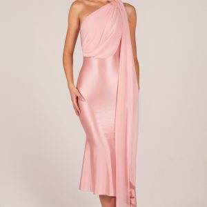 Scarf-Detail Midaxi Dress in Blush Pink