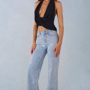 Mid-Rise Straight-Leg Jeans in Light Denim