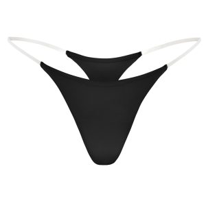 Seamless Knit Clear Strap Thong in Black