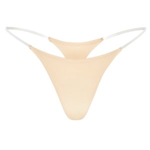Seamless Knit Clear Strap Thong in Warm Peach