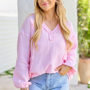 Jenna Pink Gauze V-Neck Tunic