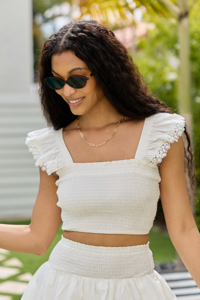 Sweet Talk White Flutter Shoulder Tank and Skort Set - Image 4