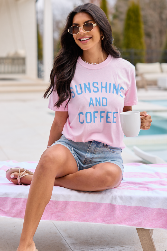 Sunshine And Coffee Light Pink Graphic Tee - Image 3