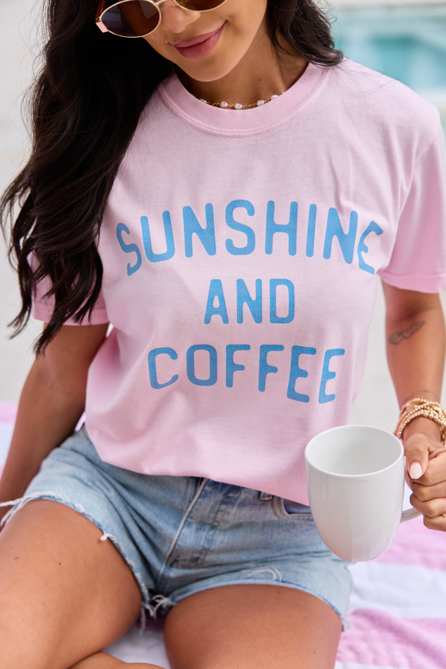 Sunshine And Coffee Light Pink Graphic Tee - Image 2