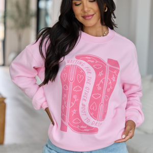 Waiting For The Other Boot To Drop Light Pink Graphic Sweatshirt