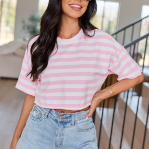 Perfect Idea Cropped Pink Striped Tee