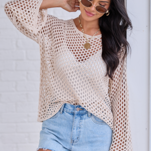 Let It Go Tan Open Knit Sweater
