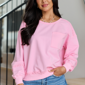 Scottie Pink Eyelet Trim Crewneck Top
