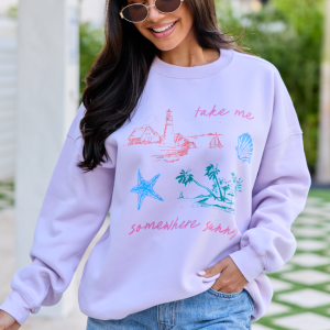 Take Me Somewhere Sunny Purple Graphic Sweatshirt
