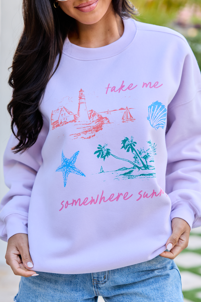 Take Me Somewhere Sunny Purple Graphic Sweatshirt - Image 2