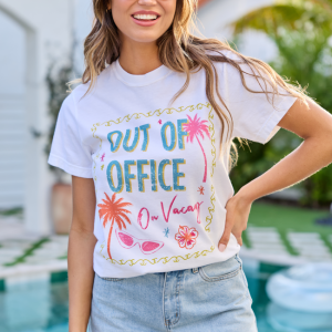 Out Of Office On Vacay White Graphic Tee