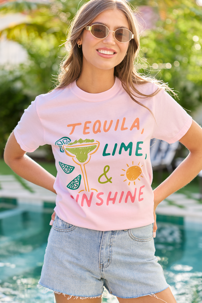 Tequila. Lime. & Sunshine Light Pink Graphic Tee - Image 3