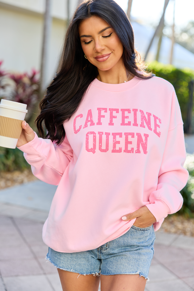 Caffeine Queen Light Pink Graphic Sweatshirt - Image 4