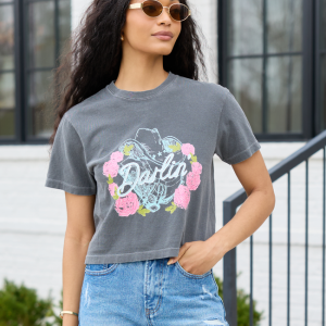 Darlin' Vintage Rose Dark Grey Boxy Graphic Tee