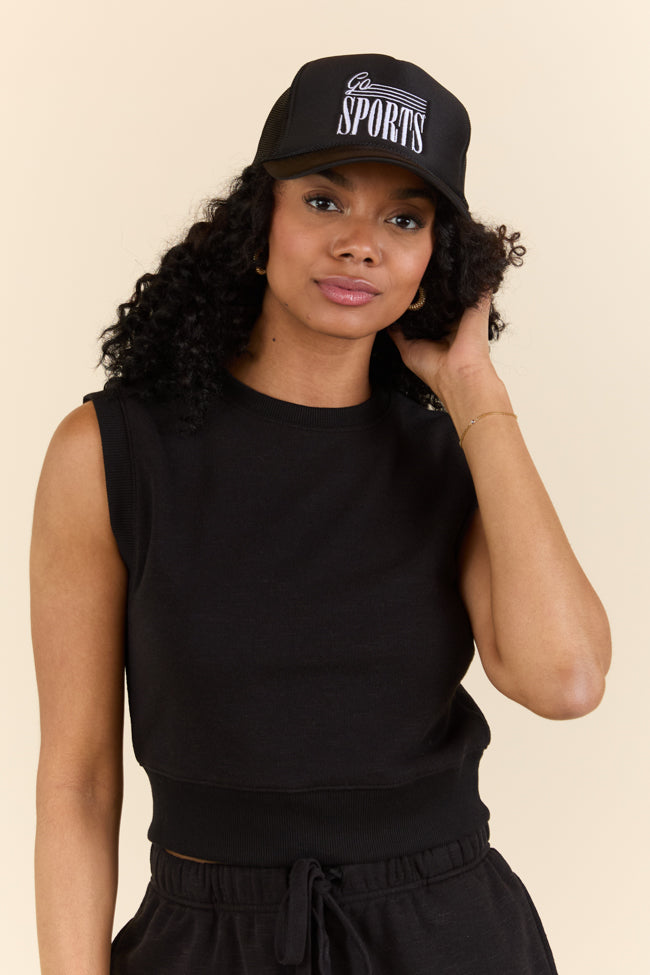 All Star Black Fitted Banded Waist Sleeveless Crop Top SALE - Image 3