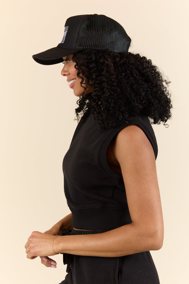 All Star Black Fitted Banded Waist Sleeveless Crop Top SALE - Image 4