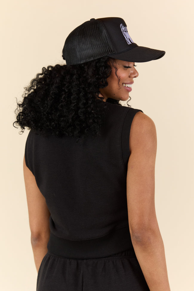 All Star Black Fitted Banded Waist Sleeveless Crop Top SALE - Image 5