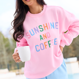 Sunshine And Coffee Light Pink Graphic Sweatshirt
