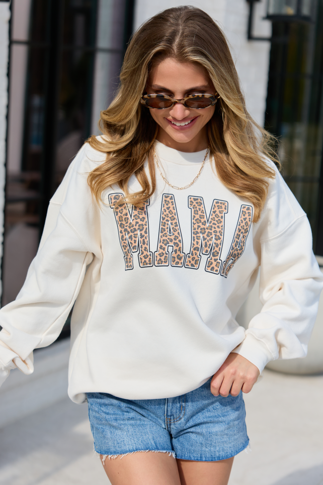 Mama Leopard Block Cream Graphic Sweatshirt - Image 5
