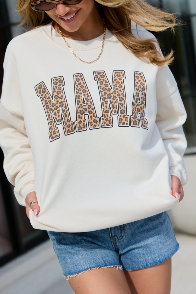 Mama Leopard Block Cream Graphic Sweatshirt - Image 3