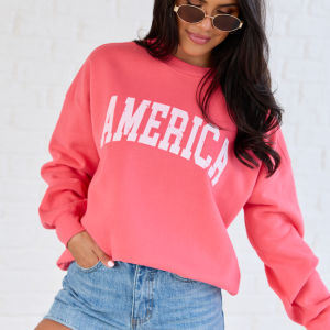 America Distressed Light Red Graphic Sweatshirt