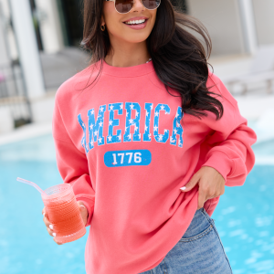 America Star 1776 Light Red Graphic Sweatshirt