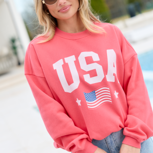 USA Flag Light Red Oversized Graphic Sweatshirt