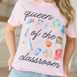 Queen Of The Classroom Watercolor Light Pink Graphic Tee