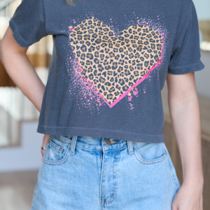 Leopard Heart Dark Grey Boxy Graphic Tee