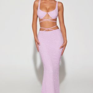 Embellished Strappy Maxi Skirt in Lilac