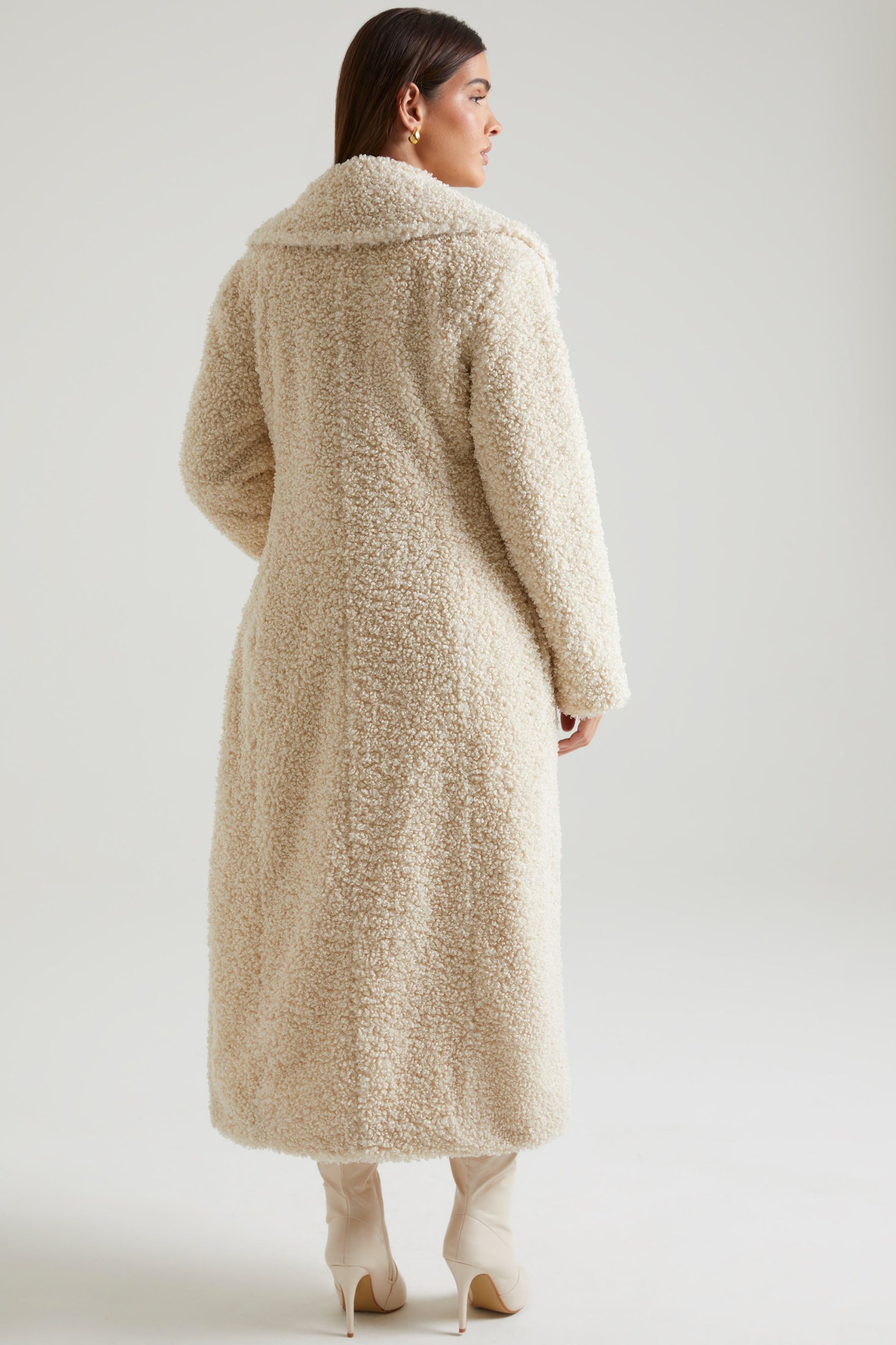 Long Shearling Coat in Cream - Image 2