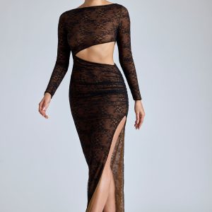 Lace Long Sleeve Maxi Dress in Black