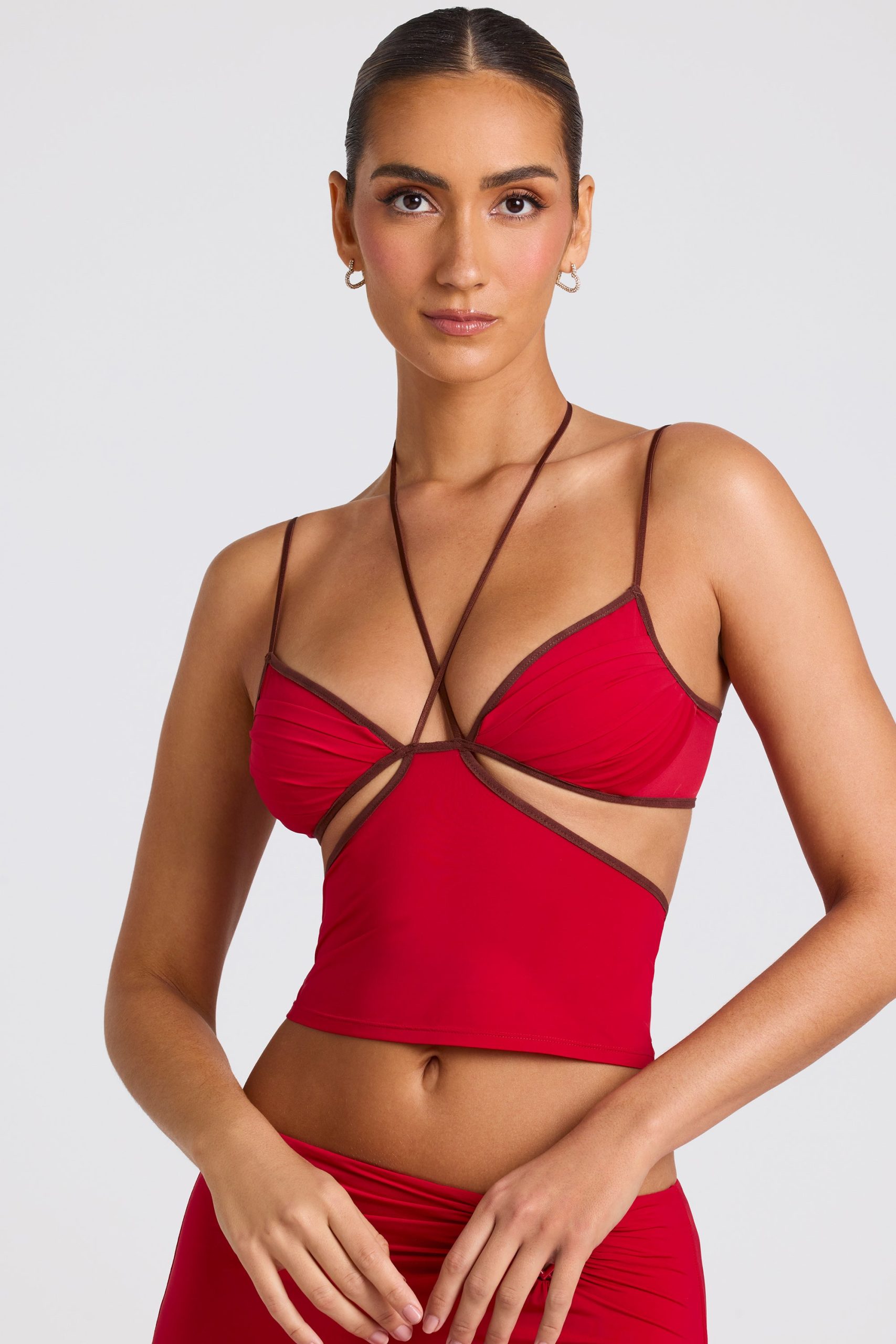 Contrast Binding Cami Top in Fire Red - Image 6
