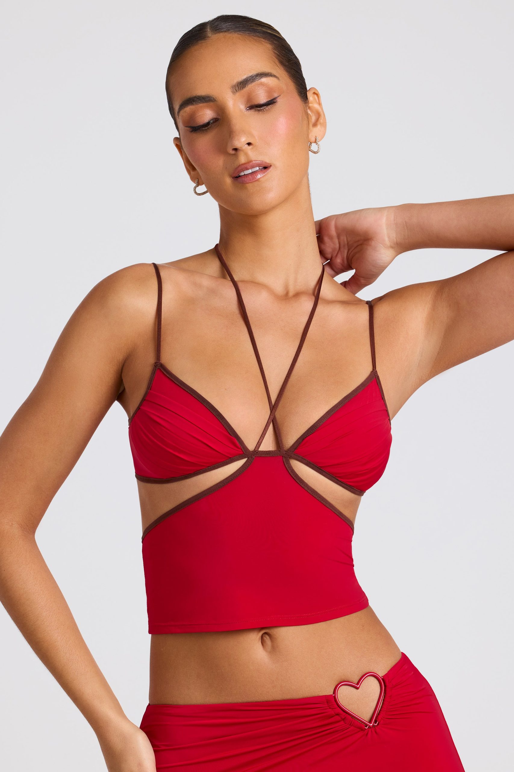Contrast Binding Cami Top in Fire Red - Image 7