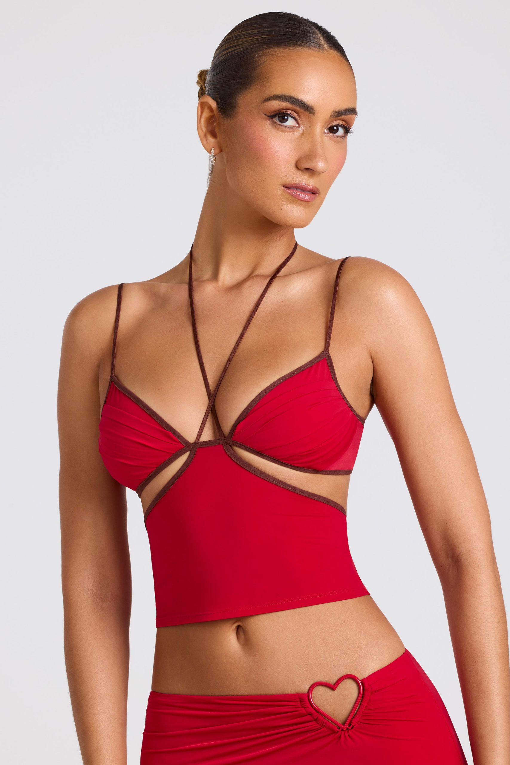 Contrast Binding Cami Top in Fire Red - Image 8